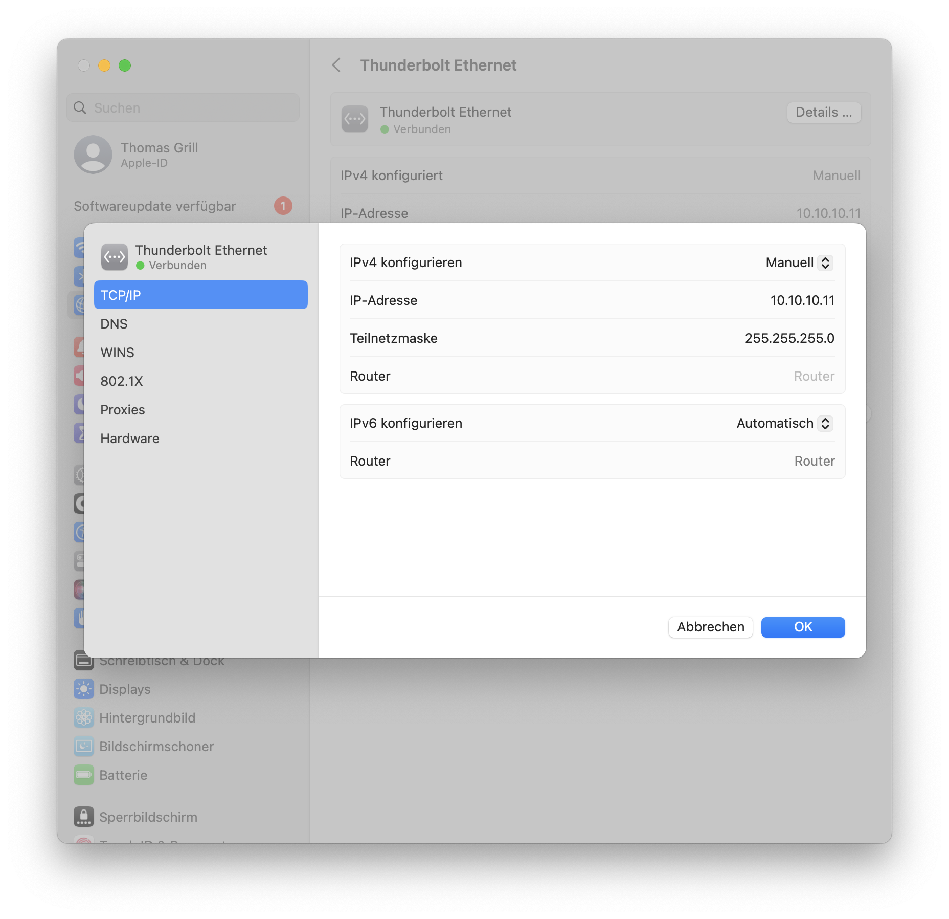 TCP/IP network settings