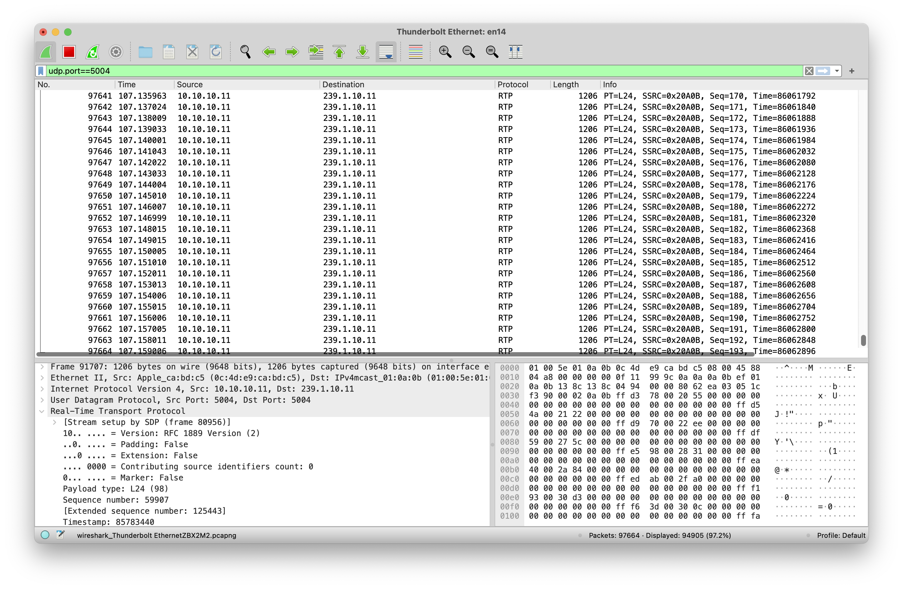 Wireshark AES67 sending