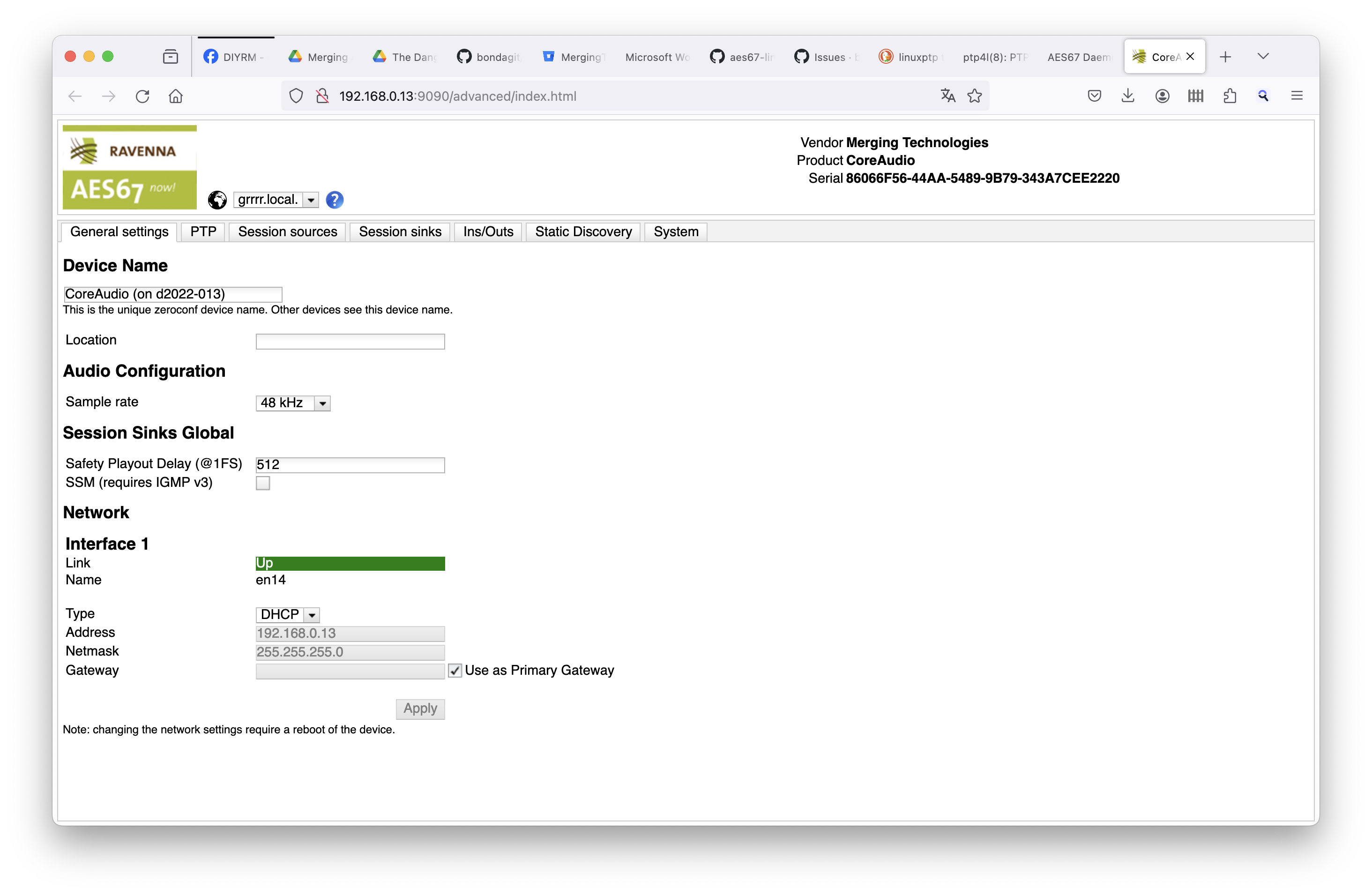 Merging AES67 settings