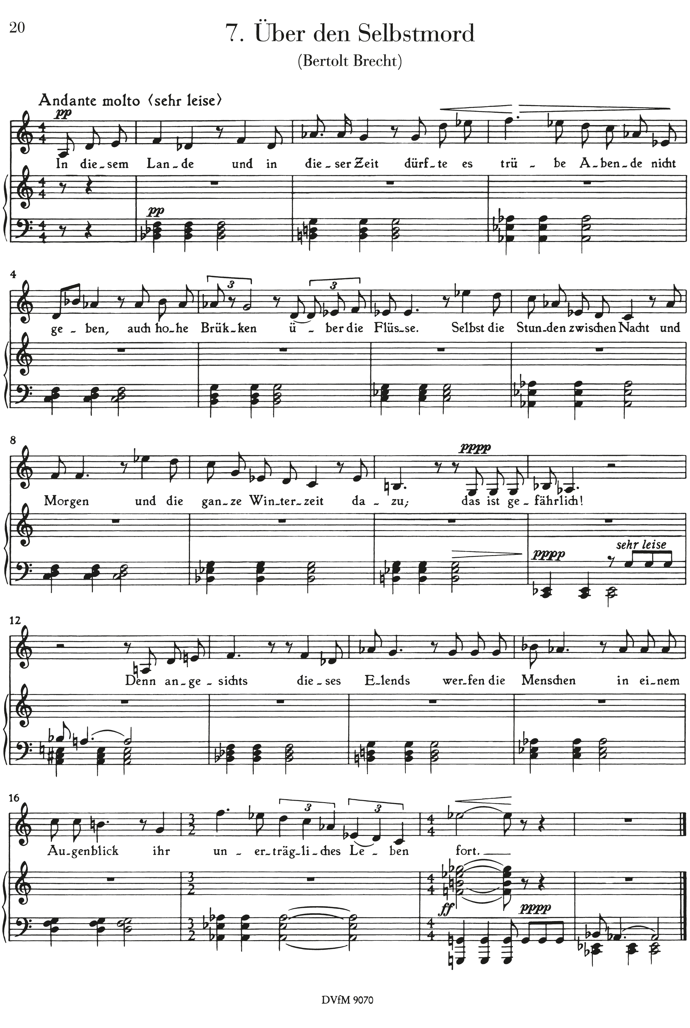 Vollständige Partitur des Lieds »Über den Selbstmord« für Stimme und Klavier.