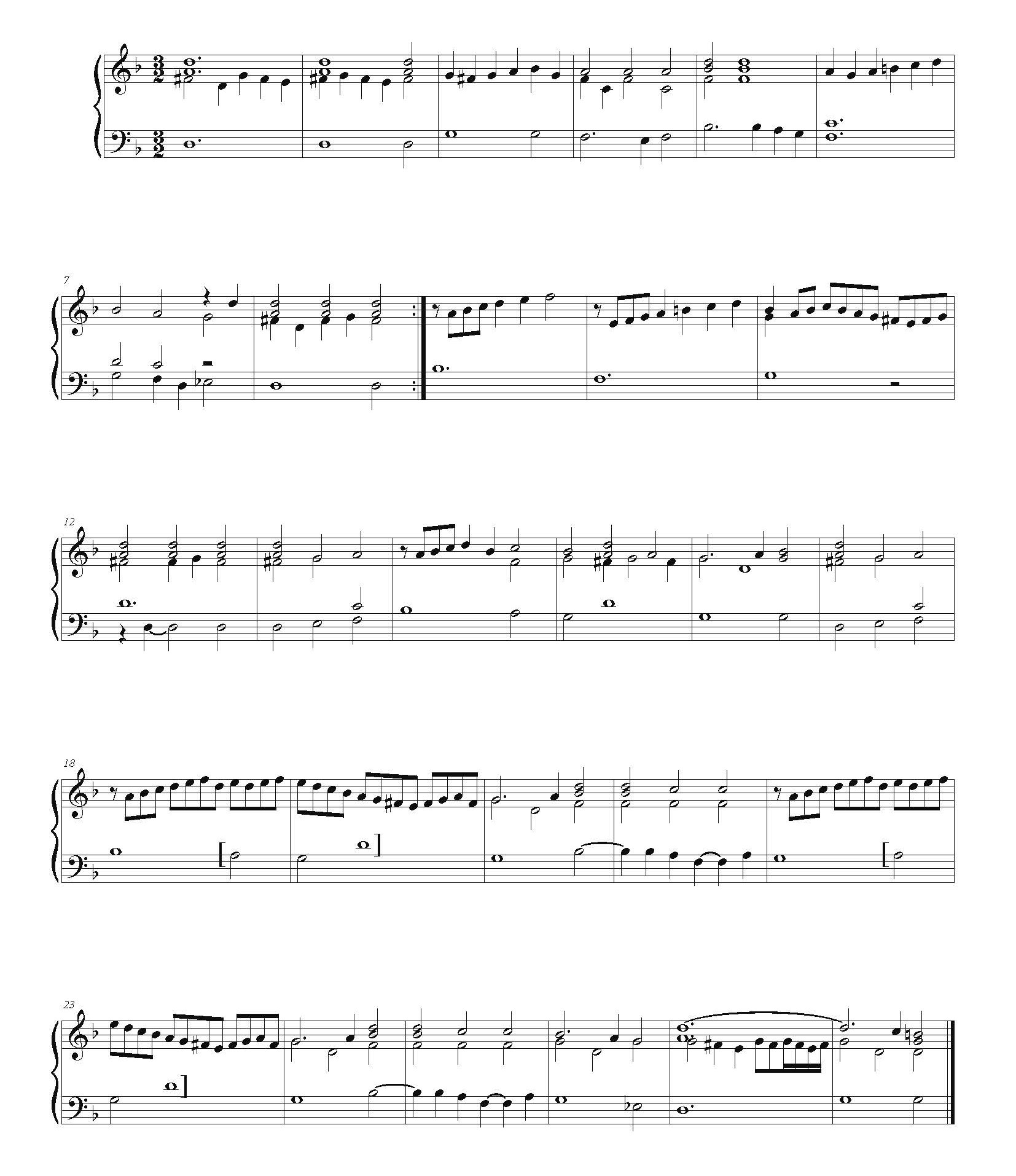 A modern transcription in standard notation of “La cara cossa” from Intabolatura de lauto by Domenico Bianchini (Venice, 1546). The score is laid out for keyboard on a grand staff, showing clear melodic lines and harmonic progressions adapted from the original lute tablature.