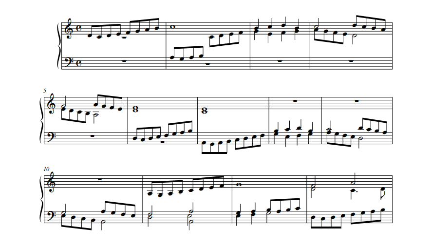 Musical example showing a transcription of Antonio Valente’s Verso quarto sopra il Re, notated on two staves in common time. The texture features lively imitative counterpoint between the hands, with short sequential passages.