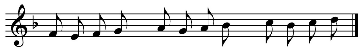 A single measure of music in treble clef featuring a simple stepwise melody in a flat key, with a sequence of eighth notes forming an ascending passage.