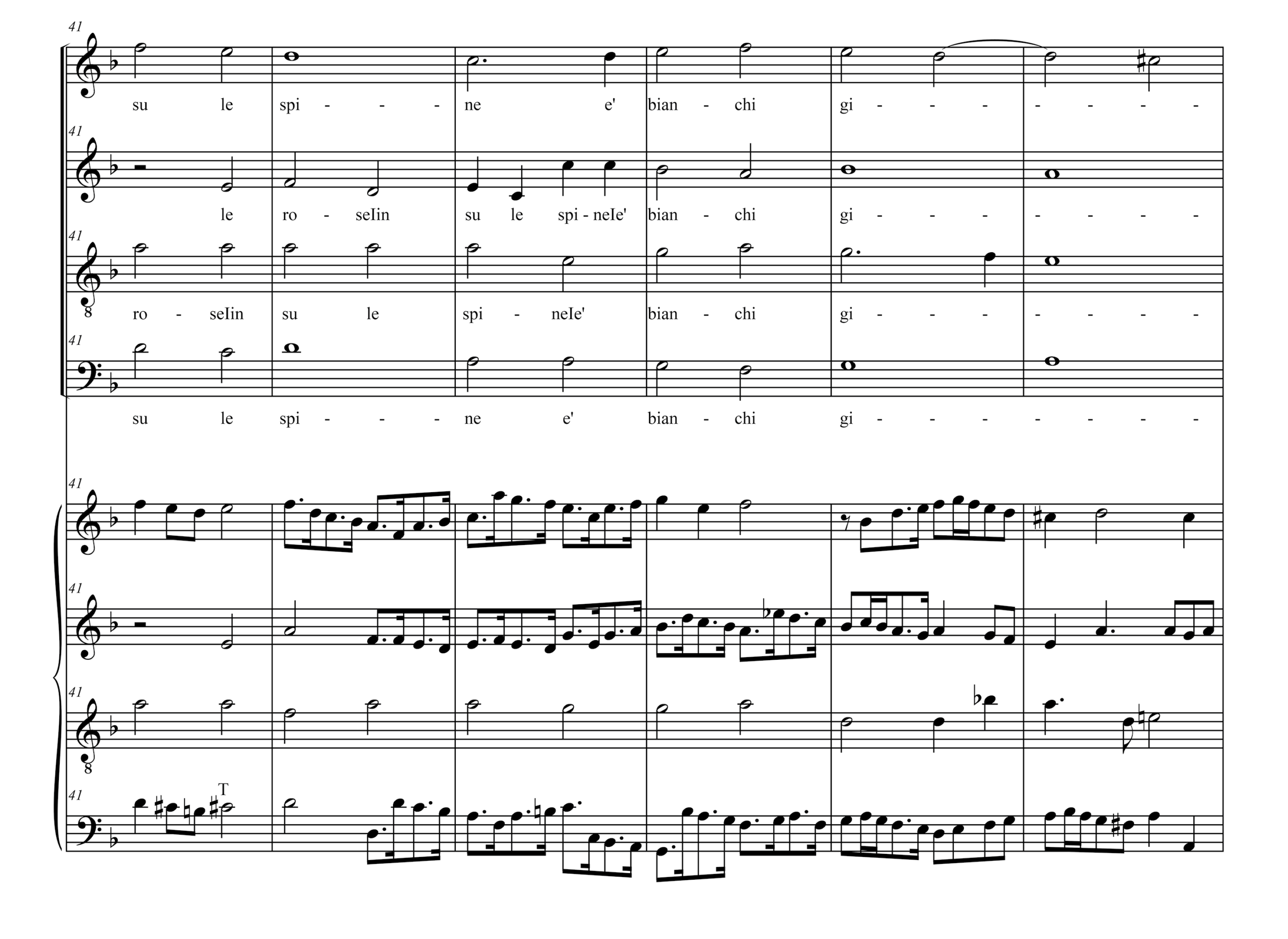 Musical examples with excerpts showing ornamented intabulations. The upper system shows the vocal parts in open score with text underlay, while the lower system presents a keyboard version in open score.