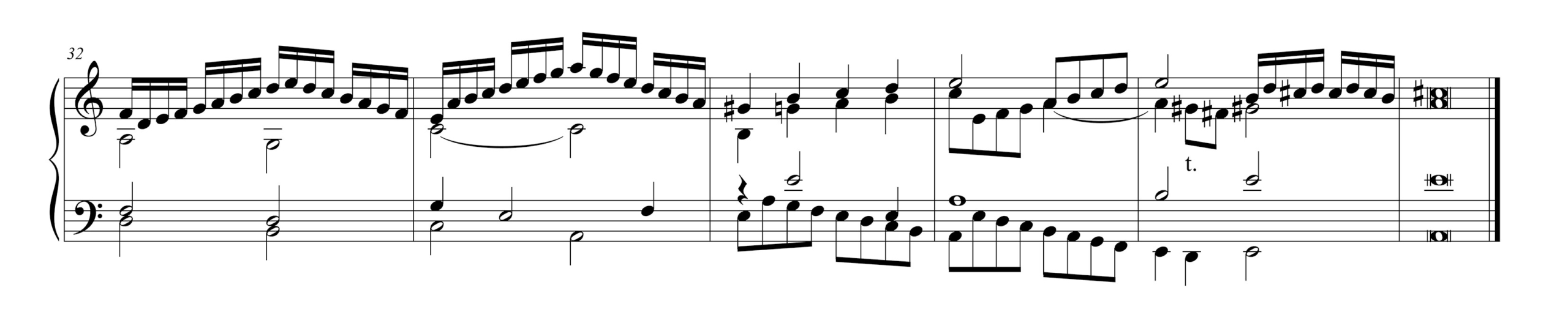 Four excerpts in modern keyboard notation showing passages that are technically demanding to play with two hands. Each example features rapid arpeggiated figures, overlapping hand positions, and wide leaps across the keyboard, demonstrating the challenges of condensing multi-voice polyphonic textures into a two-staff format. The notational layout emphasizes the continuous motion and complex hand coordination required to perform such passages.