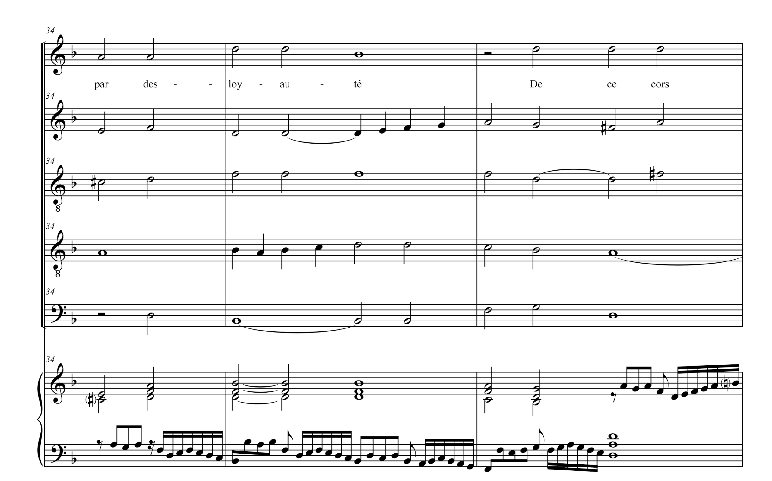 Musical examples showing the transformation of a vocal composition into an instrumental intabulation. The upper system presents the original polyphonic vocal score with multiple staves and text underlay, while the lower system shows a keyboard realization in modern notation. The keyboard part contains added ornamentation, rhythmic elaboration, and passagework, illustrating how performers embellished and adapted vocal lines for instrumental performance.