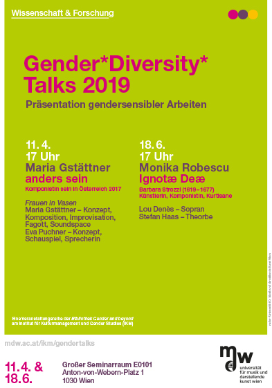Ankündigungsflyer zu Gender*Diversity*Talks der mdw im Sommersemester 2019