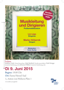 Plakat: Musikleitung und Dirigieren - Podiumsdiskussion mit Lin Liao (Dirigentin) und Marko Hribernik (Dirigent) 2015