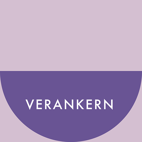 Post-it-Icon | Grundriss quadratisch hell lila Farbe. Unterer Hälfte: gefüllter Halbkreis, dunkel lila Farbe mit heller Schrift: VERANKERN