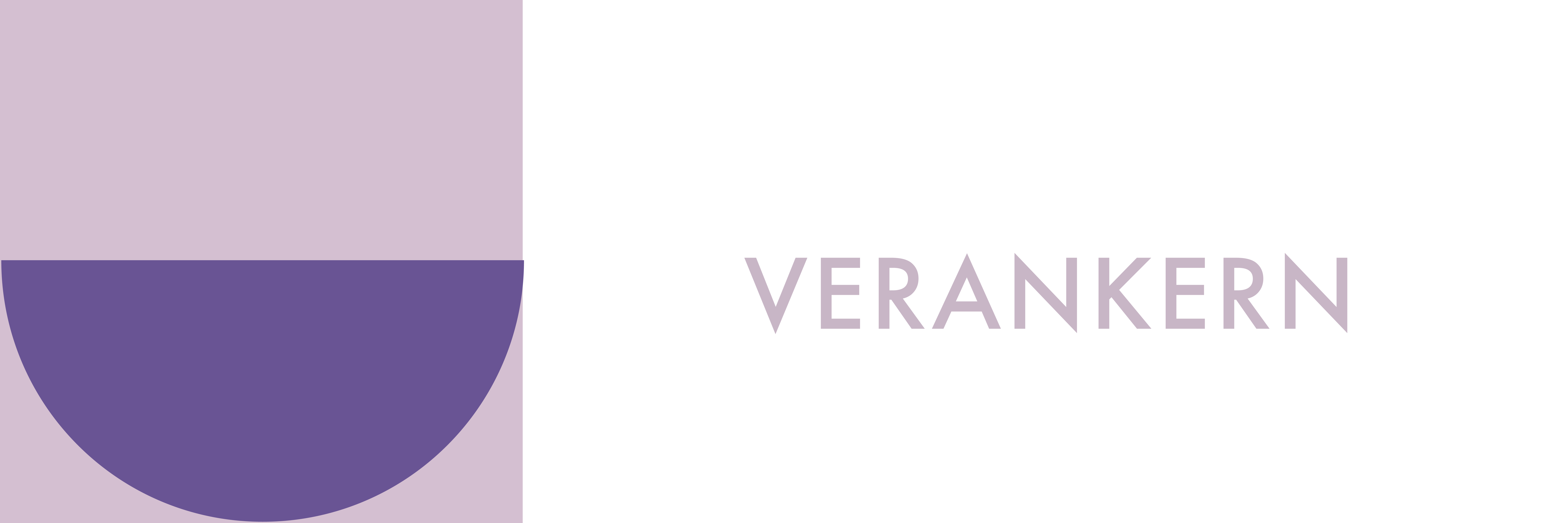 Post-it-Icon | Grundriss quadratisch hell lila Farbe. Unterer Hälfte: gefüllter Halbkreis, dunkel lila Farbe. Daneben mit heller lila Schrift: VERANKERN