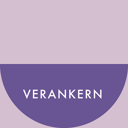 Post-it-Icon | Grundriss quadratisch hell lila Farbe. Unterer Hälfte: gefüllter Halbkreis, dunkel lila Farbe mit heller Schrift: VERANKERN