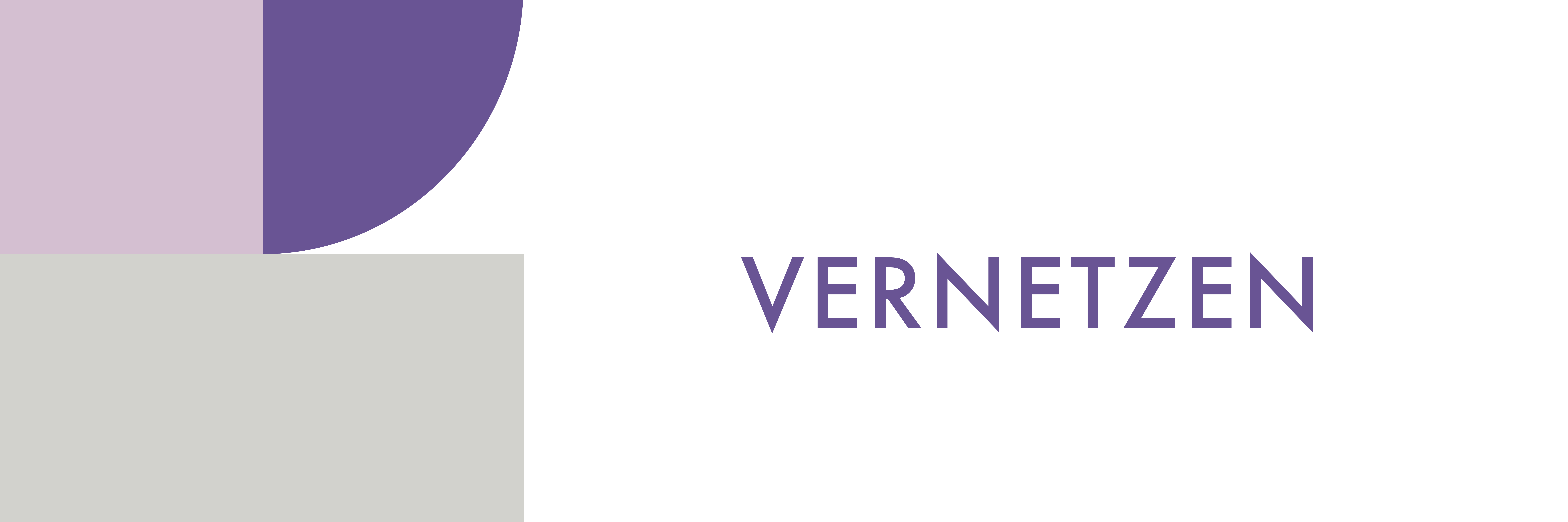 Post-it-Icon | Grundriss quadratisch, untere Hälfte cream grau. Obere Hälfte: gefüllter Halbkreis, geteilt in ein Viertel hell und dunkel lila Farbe, nach oben offen. Rechts daneben mit dunkel lila Schrift: VERNETZEN
