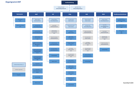Organigramm des IMP - schematische Darstellung der Beschäftigten am Institut (April 2024)