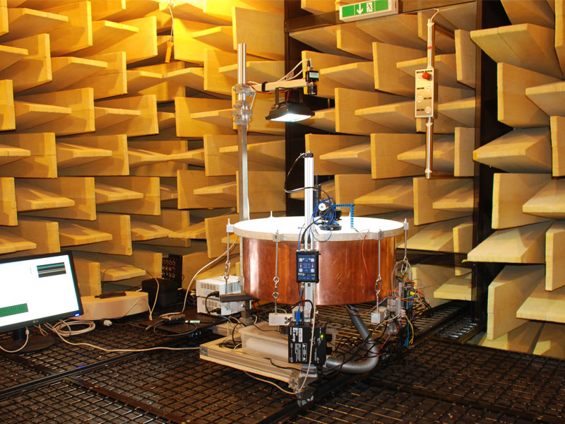 Special timpani equipped with measuring devices, set up in a anechoic chamber, IWK 2017