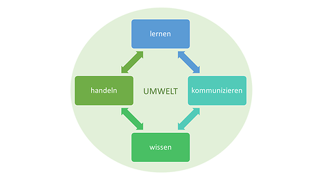 Kreislaufdiagramm: lernen - kommunizieren - wissen - handeln