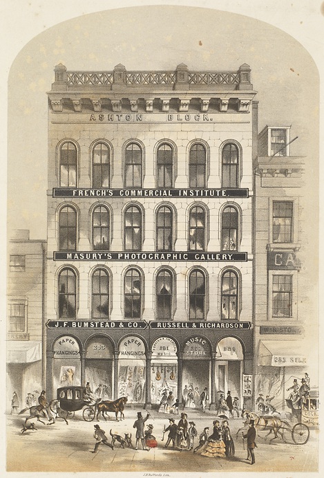 J. H. Bufford's Lith. "Russel & Richardson, Music Store, Foreign & American, 291 Washington Street, Boston." Print. 1856. Digital Commonwealth, https://ark.digitalcommonwealth.org/ark:/50959/8k71nw174 (accessed January 26, 2021)) 