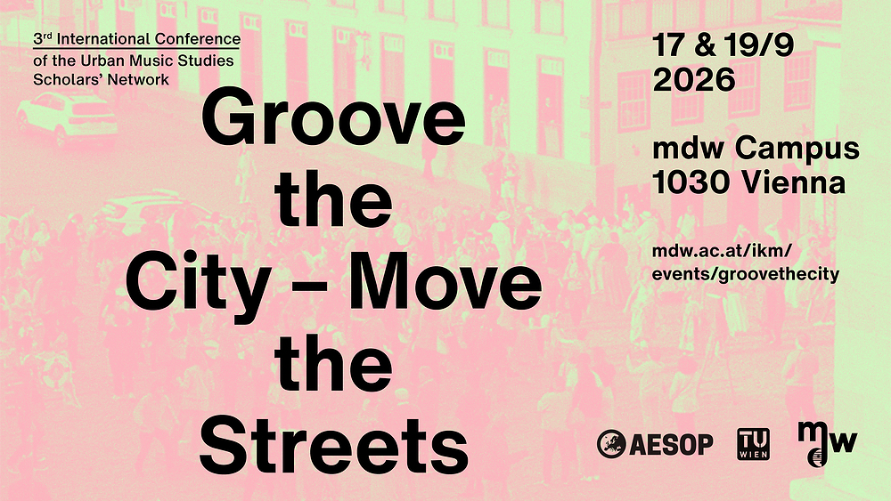 Plakat für die Konferenz: Parallelgesellschaften - Effekte struktureller Mehrgleisigkeit auf popüläre Musik, ihre Erforschung und Vermittlung. 20.-22.Oktober 2022, am mdw Campus